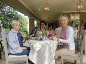 (Left to right) Isabelle Luker, Lee Currie, Brenda Daniels (all freelance journalists) enjoy a lovely luncheon. (Photo: Waitress Akhona) 